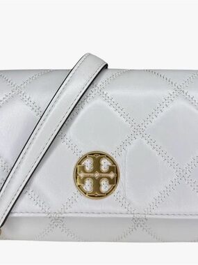 Tory Burch White Leather Crossbody Wallet with Gold Hardware